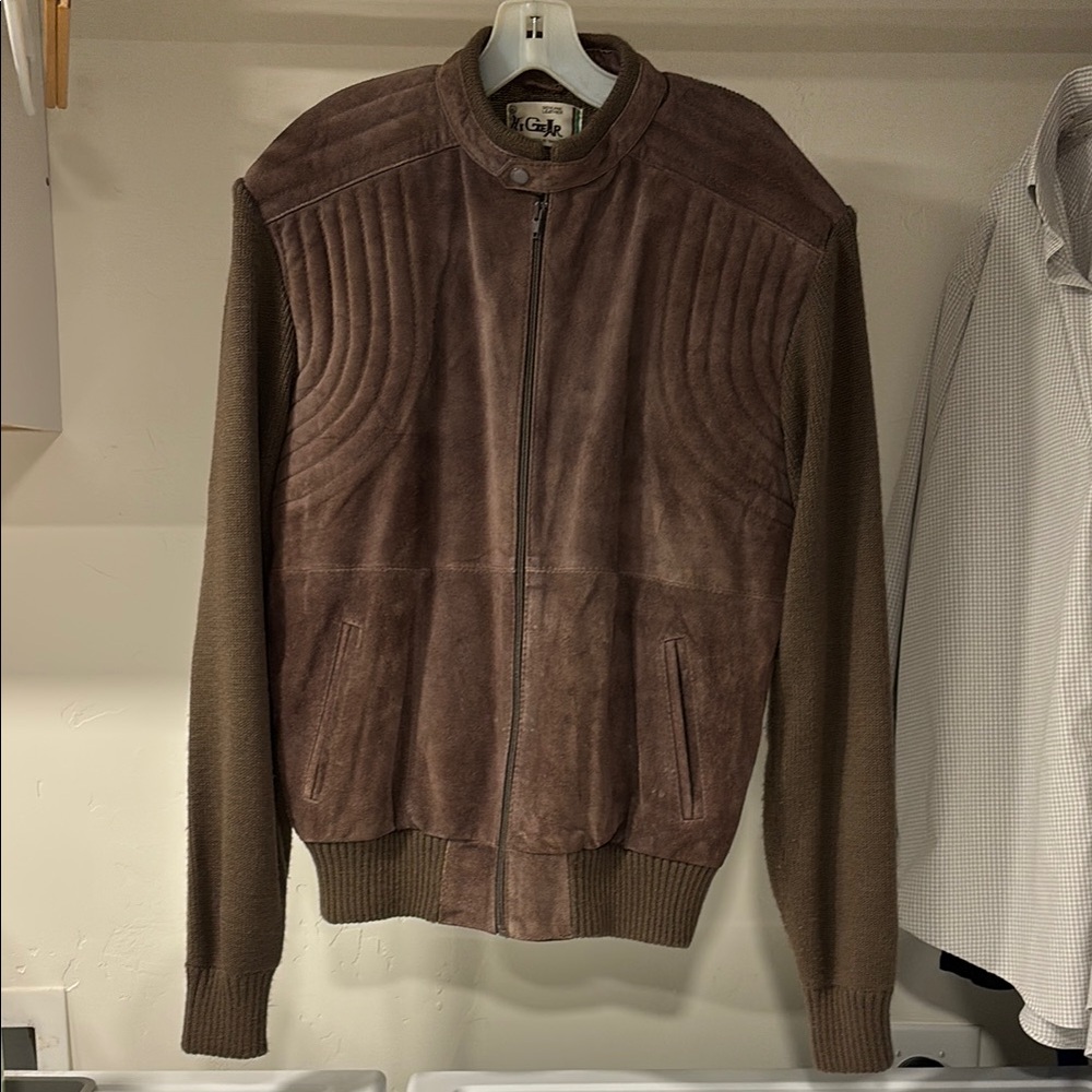 Vintage Brown Suede/Knit Bomber Jacket